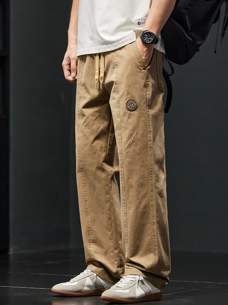 

Американская рабочая одежда в стиле ретро, повседневные брюки, мужские широкие брюки прямого кроя, свободные длинные брюки из чистого хлопка на осень-зиму