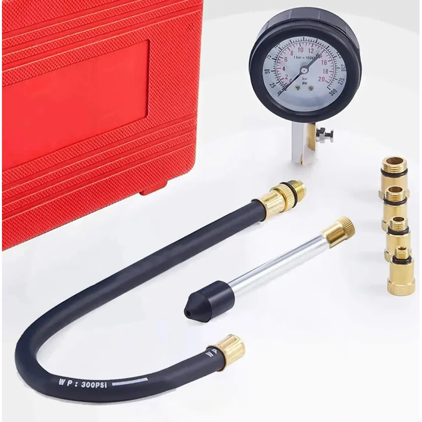 Upgrade Professional Petrol Engine Compression Tester Kit 0-300 PSI Fuel Cylinder Pressure Gauge Tool Set for Car Motorcycles