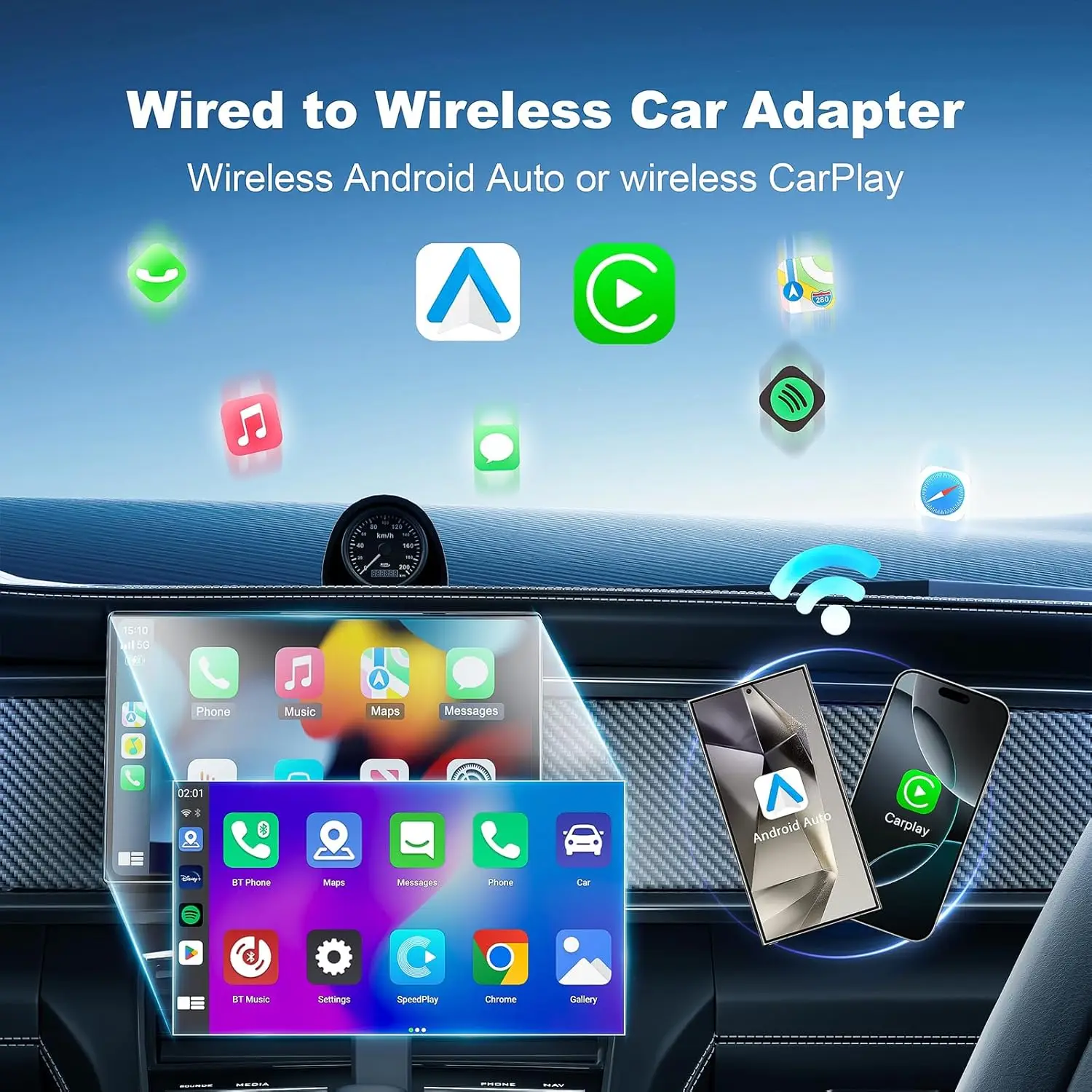 Wireless CarPlay Car Adapter 2025 Upgrade Car Play,Compatible with for iPhone iOS 10+/Android 11+,USB‑C/USB‑A,Cars from 2016
