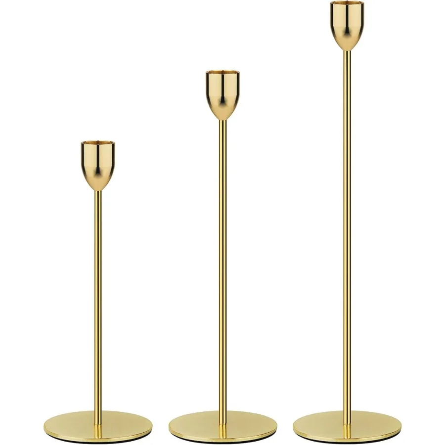 مجموعة حامل شموع ذهبية معدنية مكونة من 3 قطع لديكور قطعة مركزية لطاولة الزفاف تناسب 3 4 شموع سميكة مدببة وLED أنيقة #1