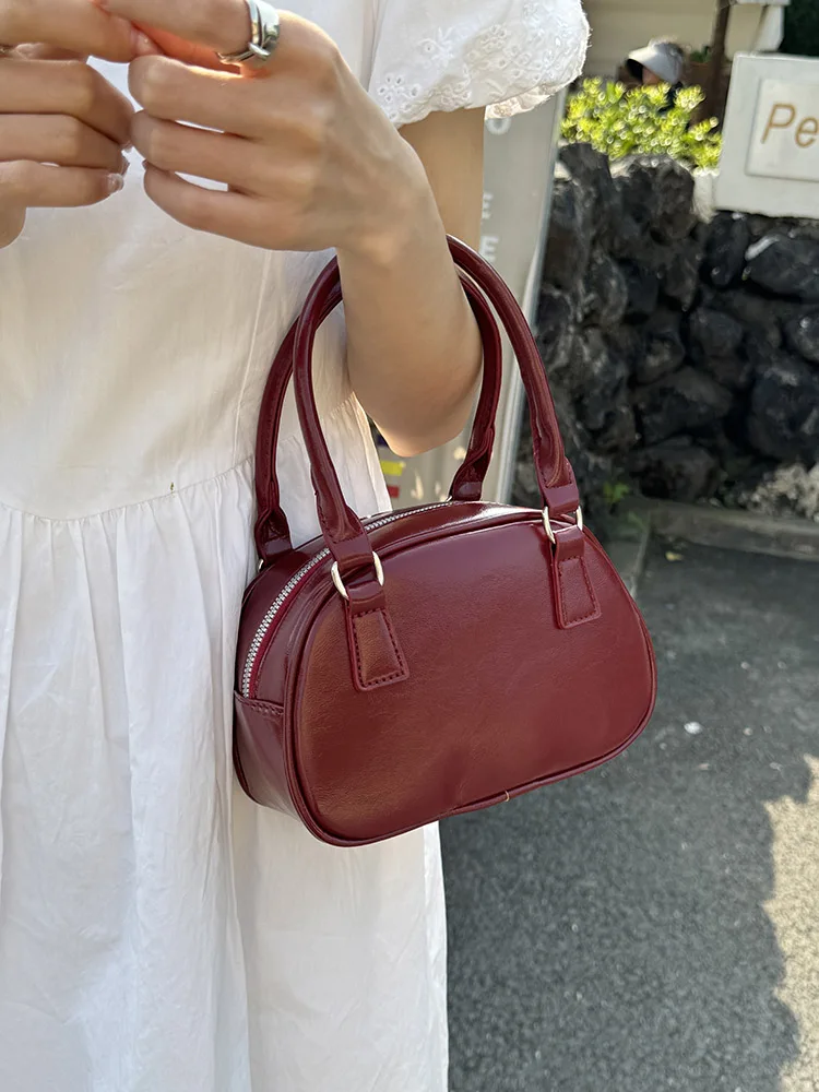 

Ele маленькая квадратная женская сумка, универсальная сумка через плечо для боулинга, ручная сумка из мягкой искусственной кожи, повседневная застежка-молния