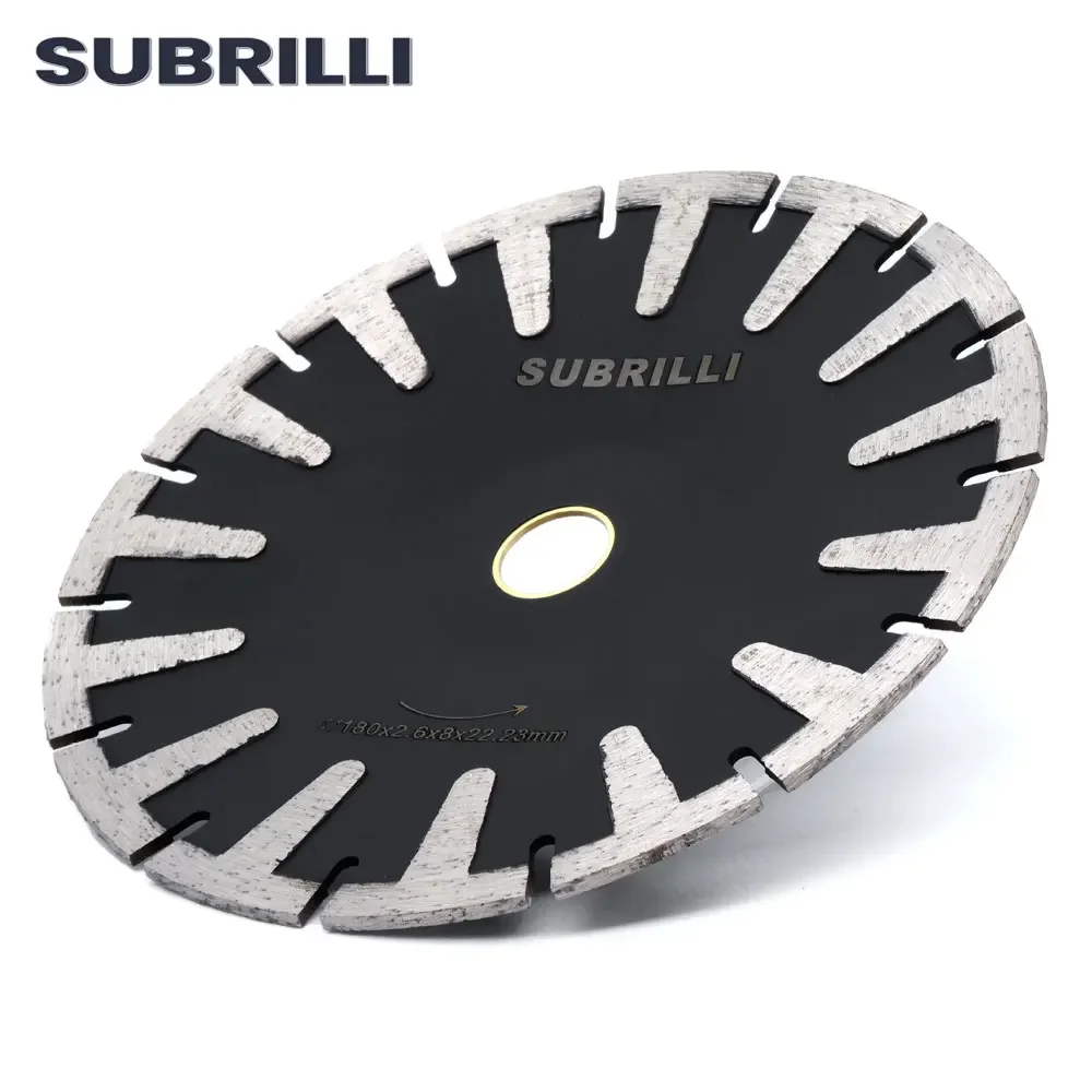 Subrilli 1pc 7 "180ミリメートルダイヤモンドcontrour刃ターボリム曲線切断ディスクt-セグメント歯用ダイヤモンドブレード花崗岩シンク穴