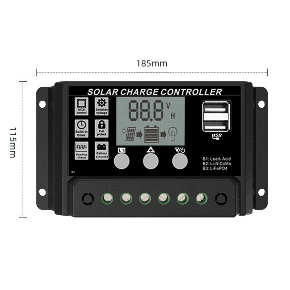 20A Solar Controller 12V/24V LCD Charge Controller For PWM With 5V Dual USB Port 20A Solar Controller 12V/24V LCD Charge Control