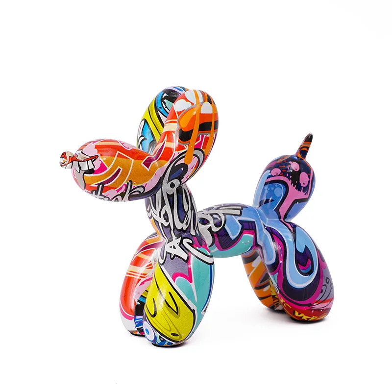Hot-Selling Classic Colorful Graffiti Balloon Dog Ornament - European Style Creative Home Decor, Trendy Sample Room Decoration,