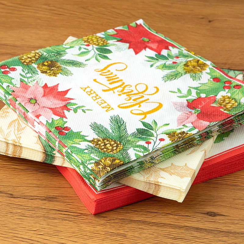 20Pcs/pack 33x33cm Christmas Series Printed Paper Disposable Table Dinner Napkin Tissues Xmas Party Decoration