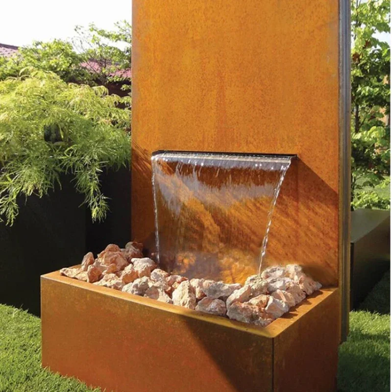 Home decor garden water fall outdoor corten water fountain steel garden water fountain