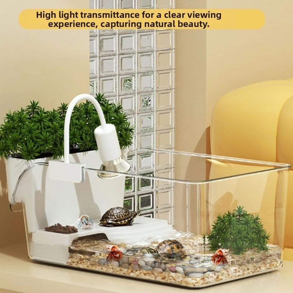 Transparent Turtle Tank with Basking Area Ecological Landscaping Landscape Turtle Tank Sun Climbing Reptile Terrarium Habitat view 3