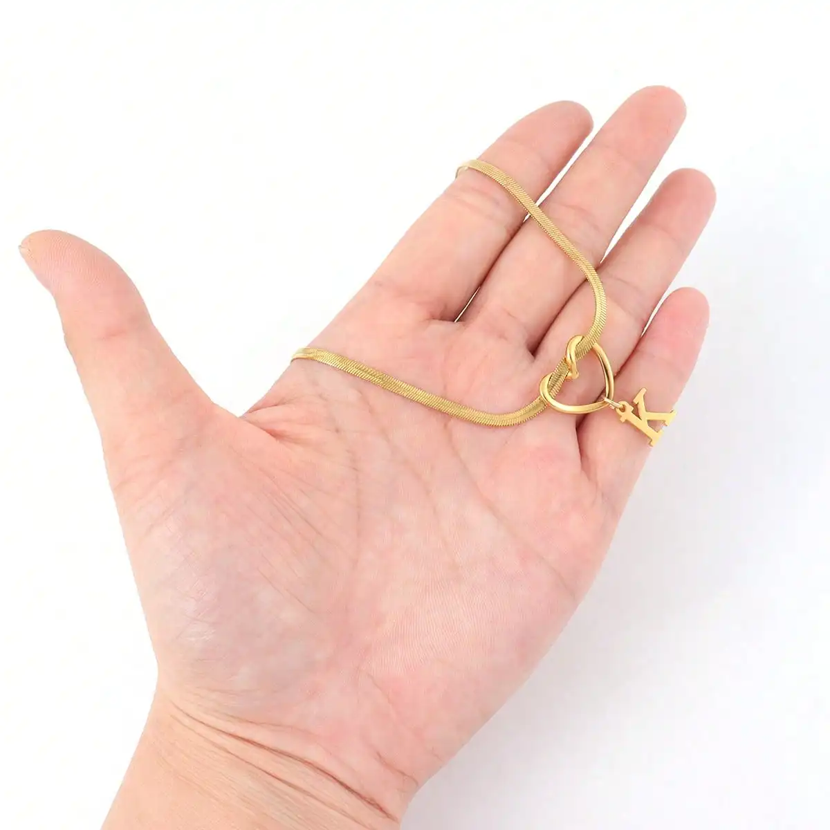 Dainty Classic Initial Hollow Heart Pendants Gold Plated Stainless Steel Letter Necklace Herringbone Chain Necklaces For Women