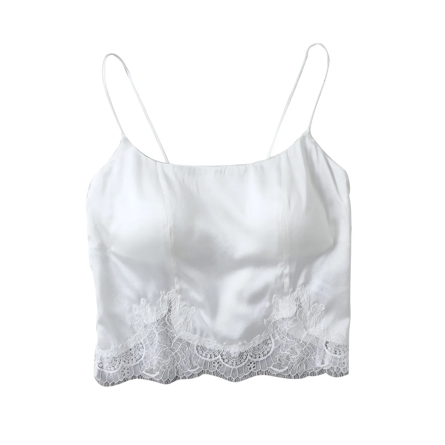 Silk satin with chest pad, sling vest, eyelash lace, fashionable and versatile, mulberry silk anti-light and  tube top