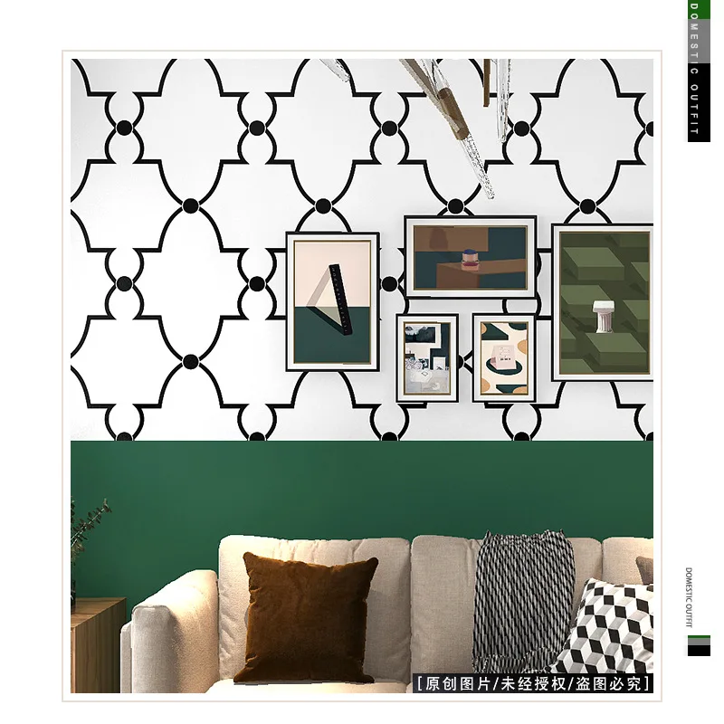 American Style Luxury Wallpaper Houndstooth Black and White Geometric Vintage Dark Green Polka Dot Background for Living Room