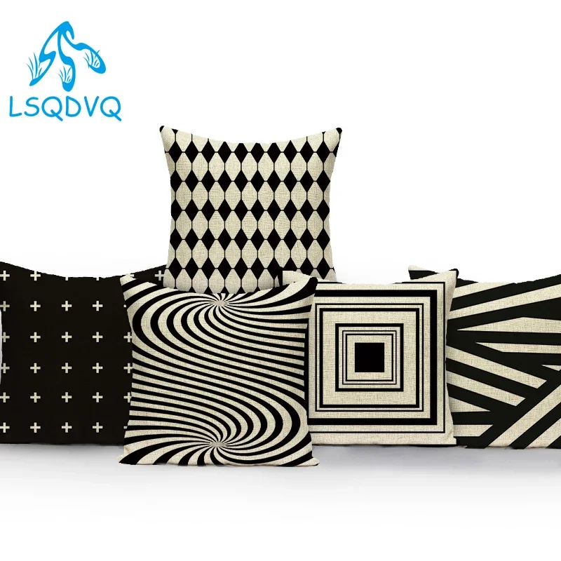 Decorative Throw Pillows Case Black White Geometric Polyester Circle 3D Pillows Cushion Cover For Sofa Home Living Room Decor