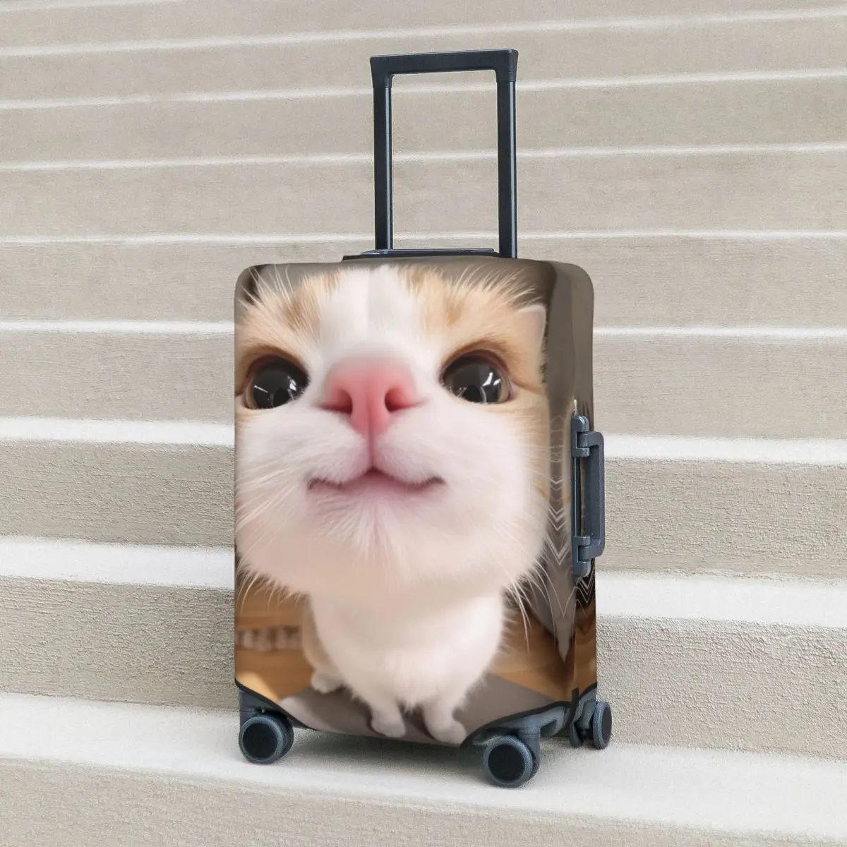 

Kawaii Playful Cat Sticking Out Tongue Suitcase Cover Practical Travel Protection Luggage Accesories Holiday