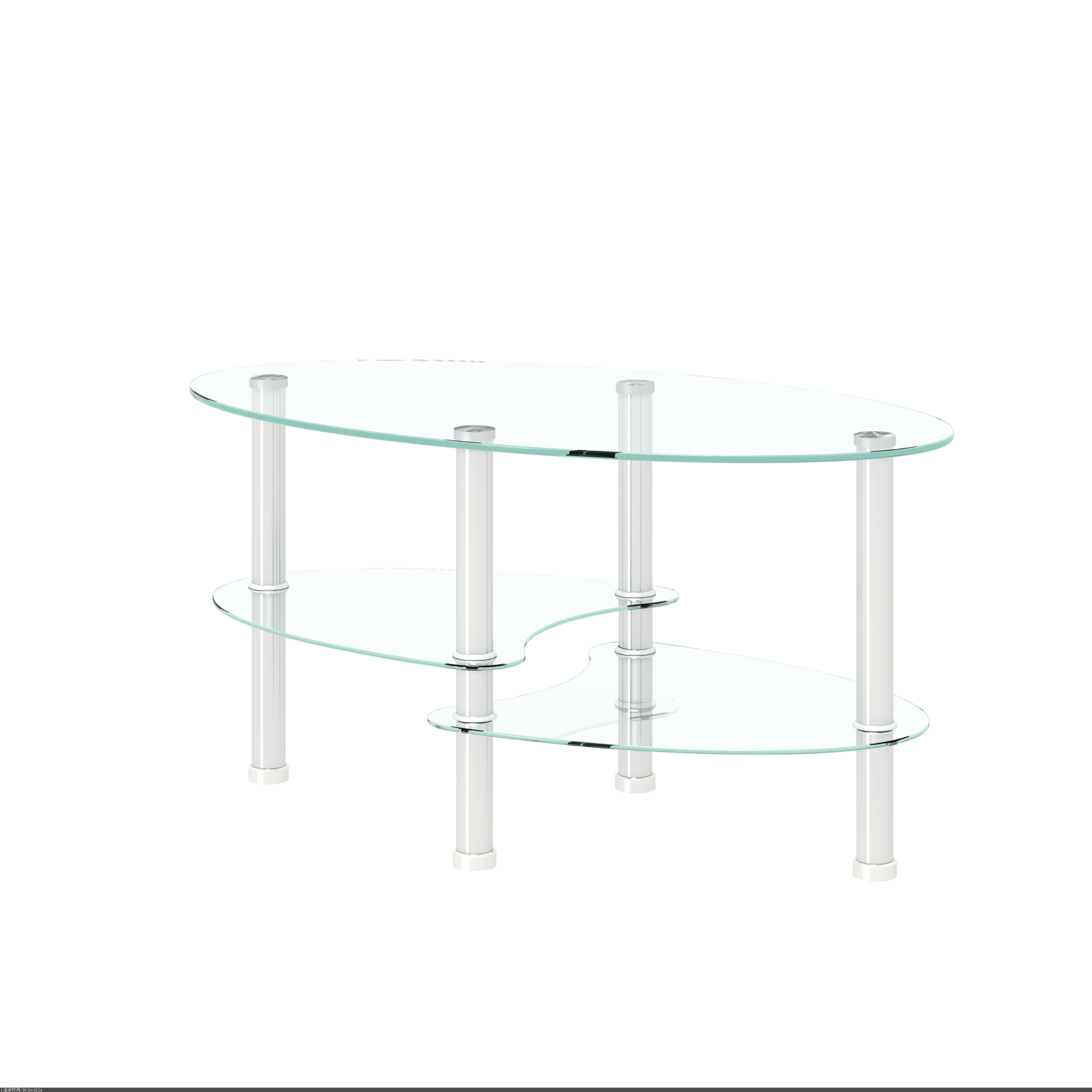 Transparante Ovale Glazen Salontafel, Moderne Tafel Met Rvs Been, thee Tafel 3-Layer Glazen Tafel Voor Woonkamer