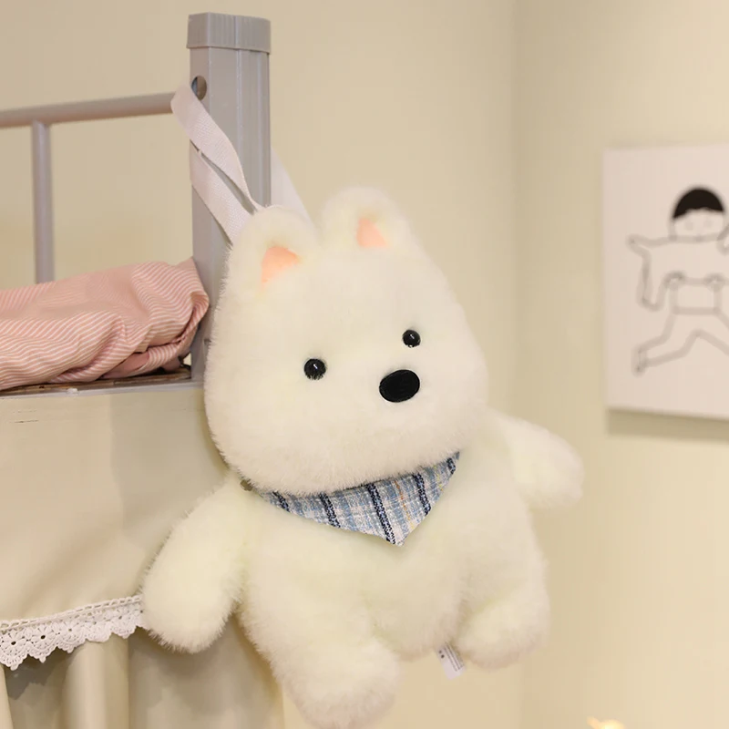 40 cm dessin animé bavoir Animal en peluche sac à dos West Highland White Terrier Double Shoudlers sac enfants portefeuille en peluche cadeau