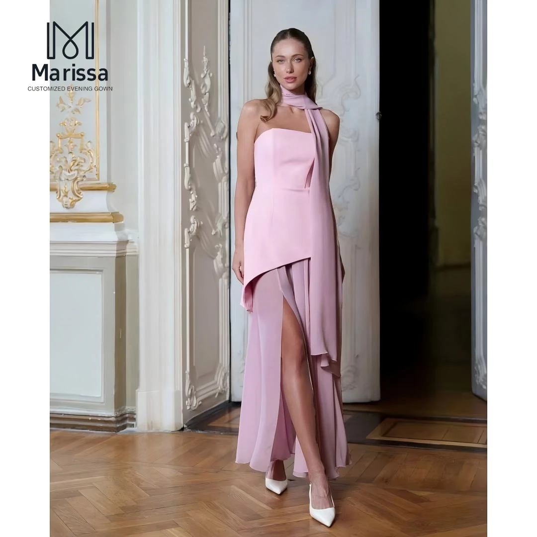 

Marissa A Line Side Slit Women's Prom Dress 2025 Chiffon Tulle Evening Dresses D/party Customized Off the Shoulders Ball Gowns