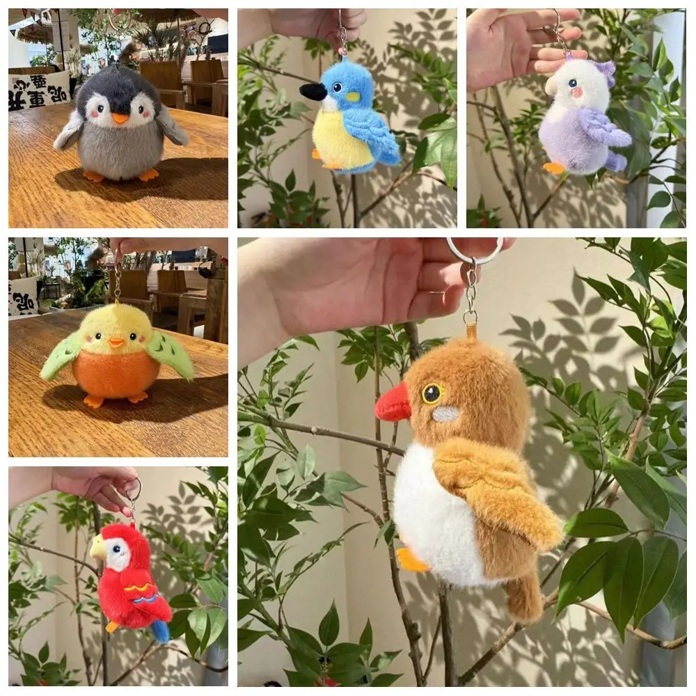 Bonito animal pássaro chaveiro de pelúcia simulação realista papagaio boneca de pelúcia kawaii pardal peludo pássaros chaveiros presente aniversário