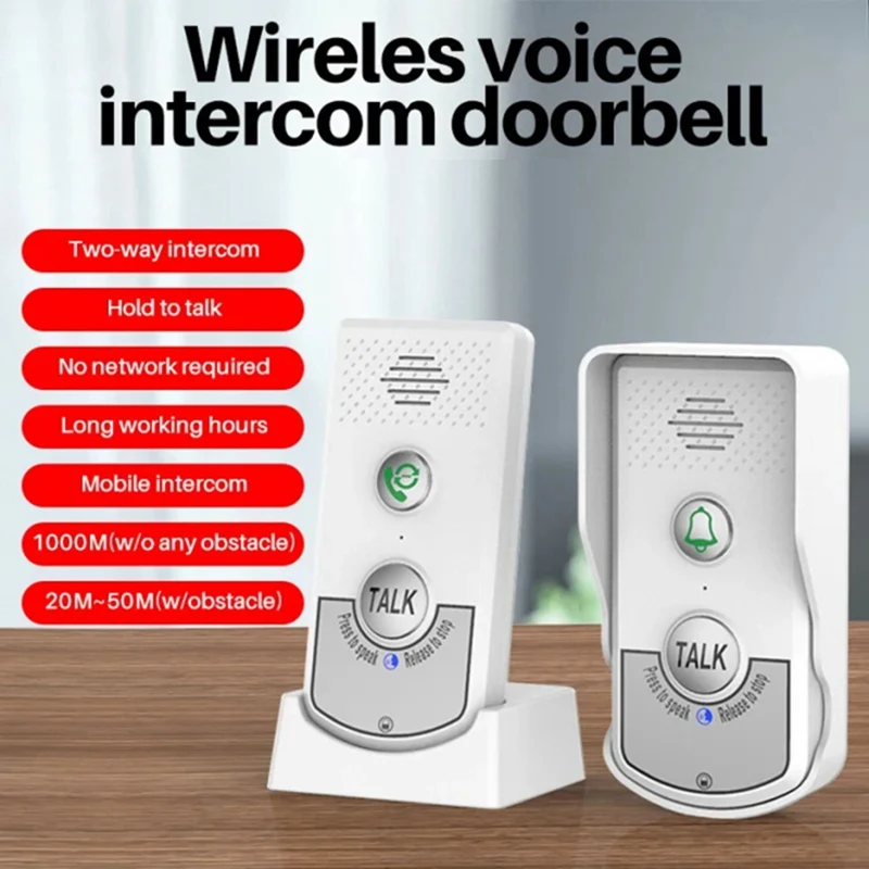 TTKK-intercomunicador inalámbrico para puerta de larga distancia, 2,4G, timbre con Audio bidireccional, emisor y receptor de voz para llamadas de