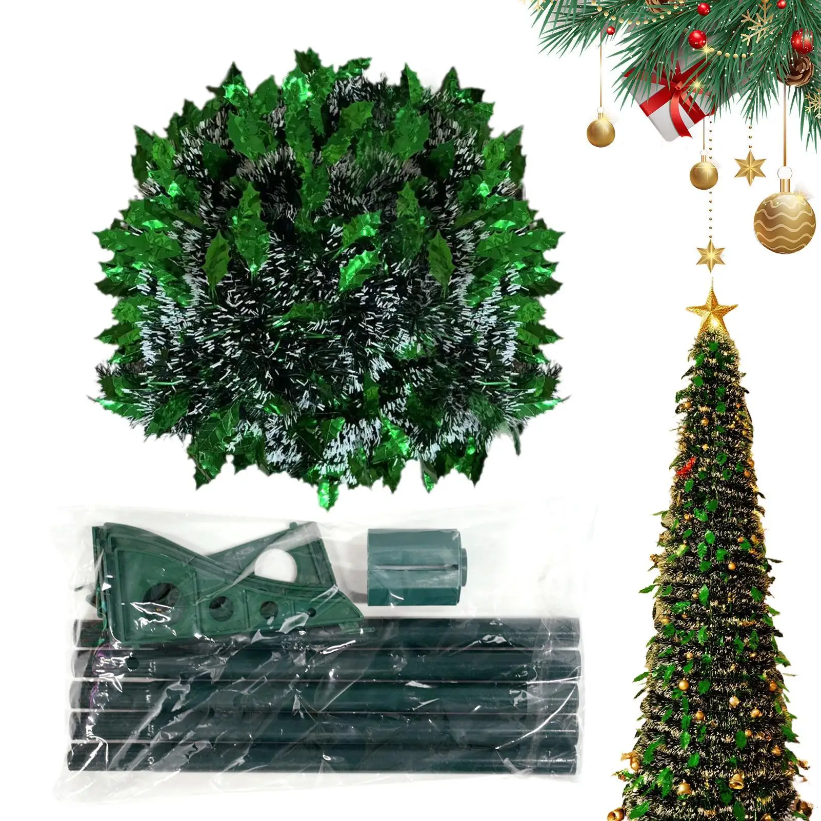 

Christmas Tree 5 Ft Festival Ornament Faux Foldable Christmas Tree for Winter Holiday Season Decor Indoor Porch Yard Classroom