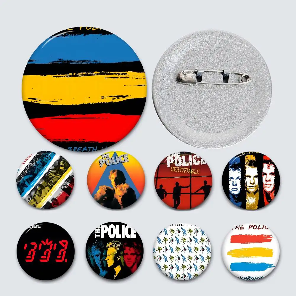 R-Rock Band T-The P-Police Creative Pins Funny Faces Round Snap-in Brooch Badge Backpack Hat Accessories Jewelry Gifts