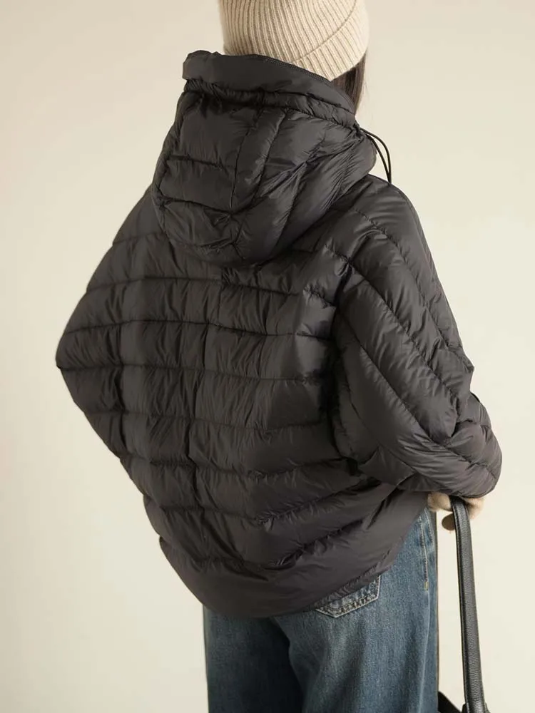 Krótka kurtka puchowa z rękawami typu \"batwing\" Damska Jesień Zima 2025 Oversize Rozpinana kurtka puchowa z kapturem Ciepła odzież wierzchnia INKEO DJ530