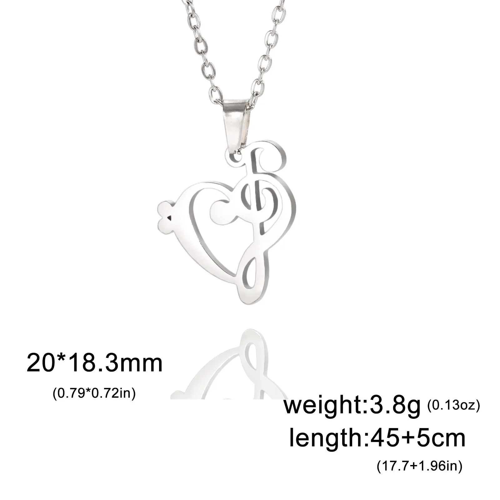 HIPEE Music Note Heart of Treble Clef Pendant Necklace for Women Stainless Steel Music Symbol Necklaces Fashion Jewelry Gift