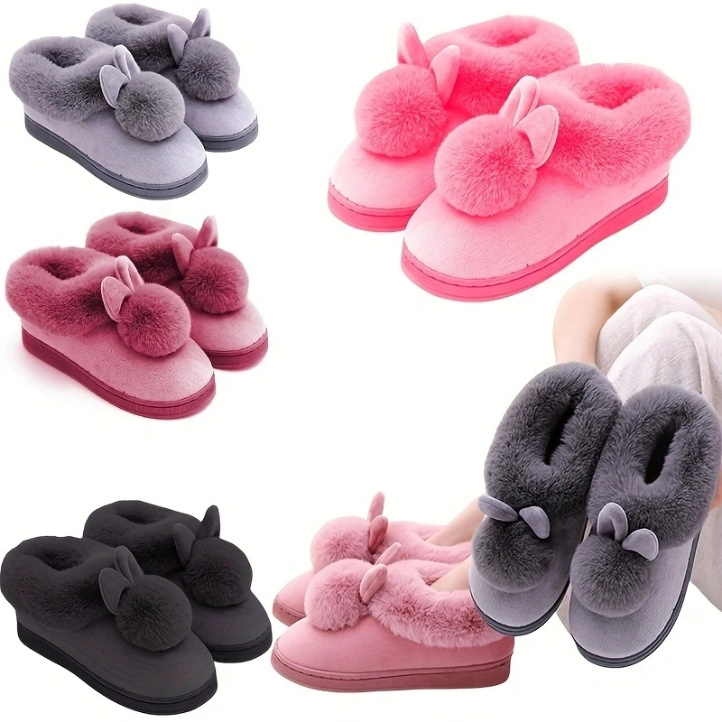 Plush rabbit men and women lovers winter warm wooden floor thickened indoor warm slippers Plush cotton slippers thick bottom, me