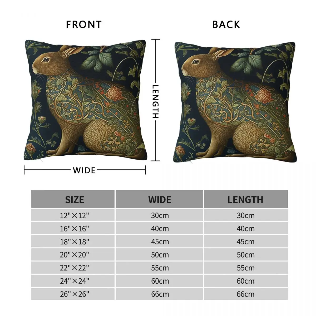 Rabbit Warren Square Pillowcase Polyester Linen Velvet Creative Zip Decor Room Cushion Cover