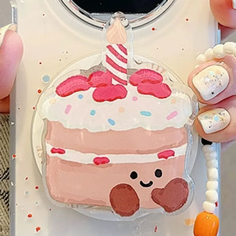 

Cartoon Cake Strawberry Magnetic Holder Grip Tok Griptok Phone Stand For MagSafe Ice Cream Accessories Universal Bracket Support
