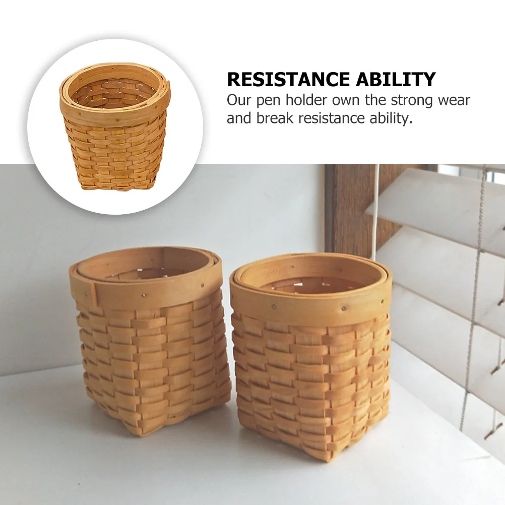 

2Pcs Durable Wooden Pen Storage Woven Design MultiFunctional Organizer For Small Sundries