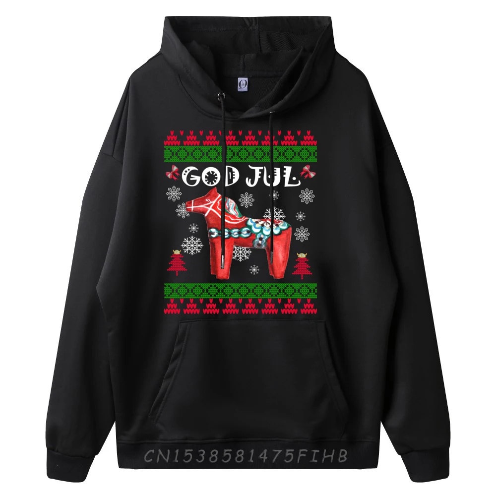 God Jul Ugly Christmas Scandinavian Dala Horse Vintage Pullover Hoodies New Hoodies Camiseta Pullover