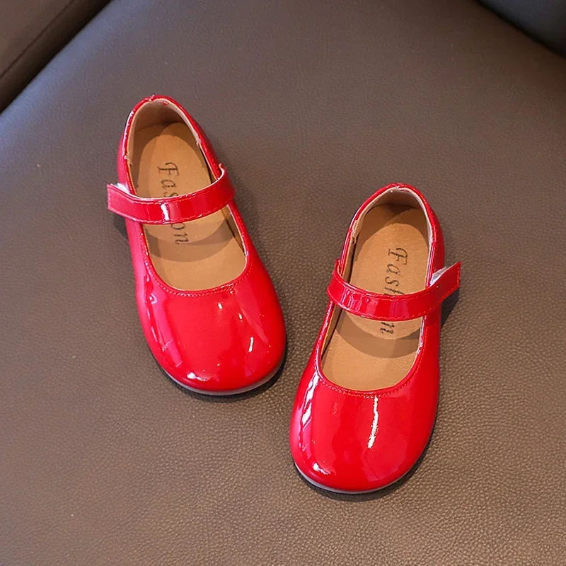 Girl's Princess Shoes Patent Leather Pure Color Light Children Mary Janes Plain Round Toe Spring Daily Kids Flat Shoe 23-35