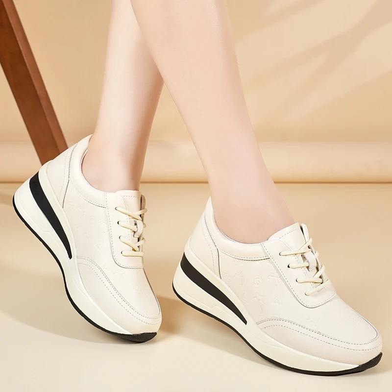 

Женские спортивные повседневные кроссовки Four Seasons для весны и осени, на танкетке, с толстой подошвой, дышащие, простые женские кроссовки для бега, походные кроссовки