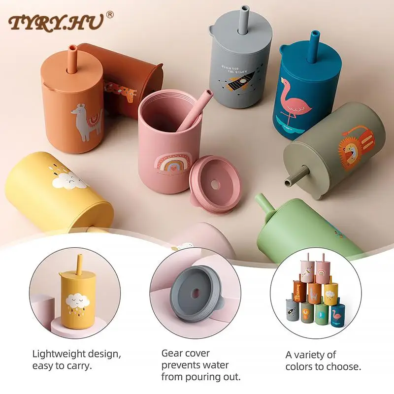 150ML Baby Feeding Drinkware Straw Cup Baby Learning Feeding Bottles Anti-Hot Leakproof Silicone Tableware Toddler Water Bottle