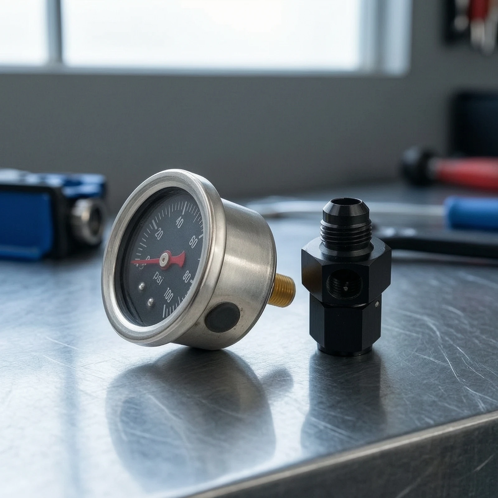 Fuel Gauge with Adapter Corrosion-Resistant Fuel Pressure Gauge Easy to Read Reliable for Mechanics, Workshops, Garages