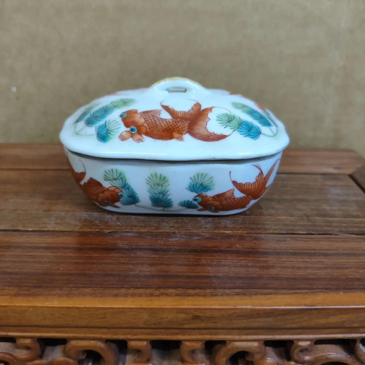 Old Collection Fish Algae Grain Decorative Box Dual Use Soap Container Jewelry Storage Box