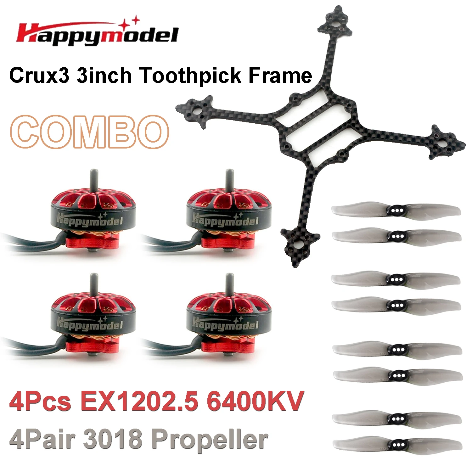 HappyModel Crux3 3-Zoll Toothpick Frame Kit EX1202.5 6400KV Bürstenloser Motor Gemfan 3018 Propeller für RC FPV Drohnen-Rennen DIY-Teile