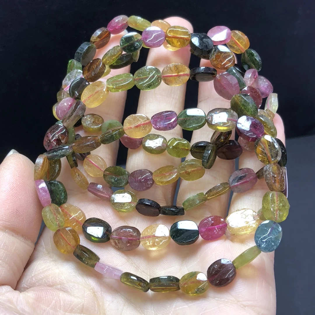 

1 Pc Fengbaowu Natural Colorful Tourmaline Bracelet 6MM Oval Shape Beads Reiki Healing Stone Fashion Jewelry Gift For Women Men