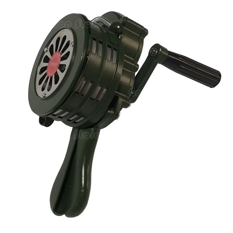 Portable hand crank high decibel remote alarm device