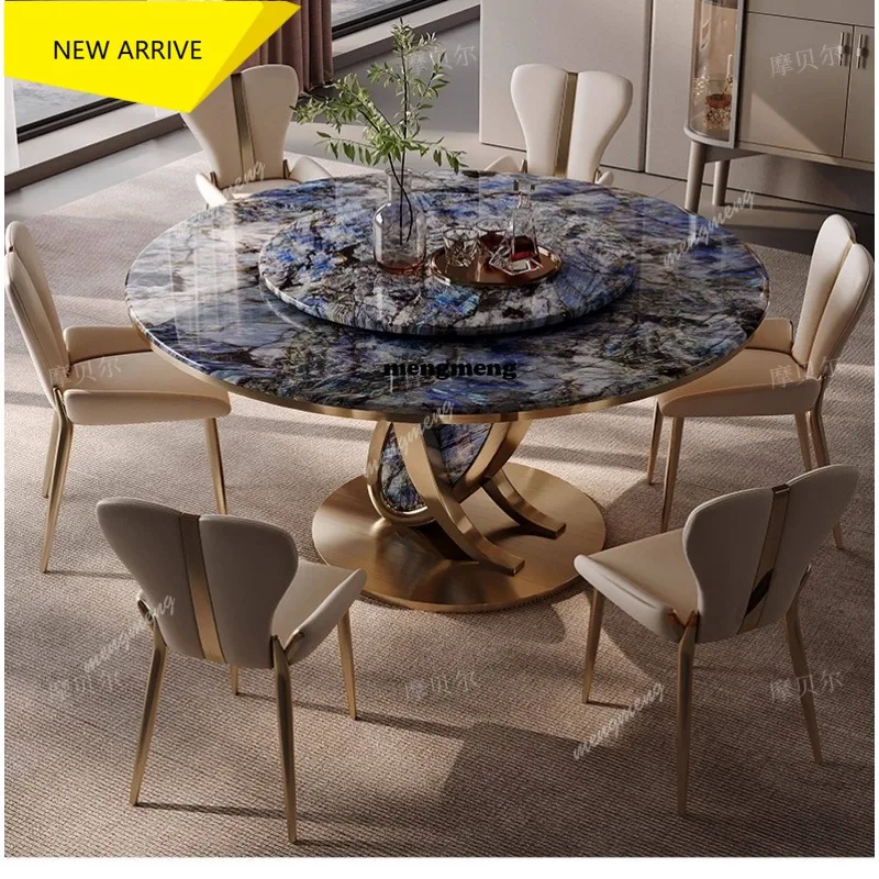 M138 Marble round dining table household microcrystalline stone Italian light luxury stone dining table and chairs