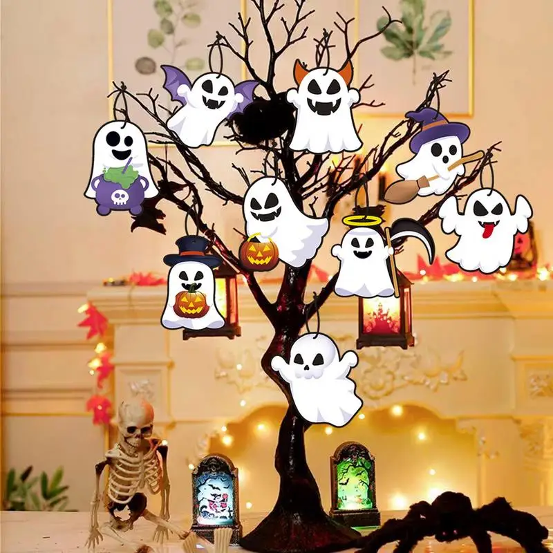 Ghost Pendant Spooky Halloween Ghost Welcome Sign For Front Door Decor 9PCS Halloween Door Hanger Sign For Window Wall Trees