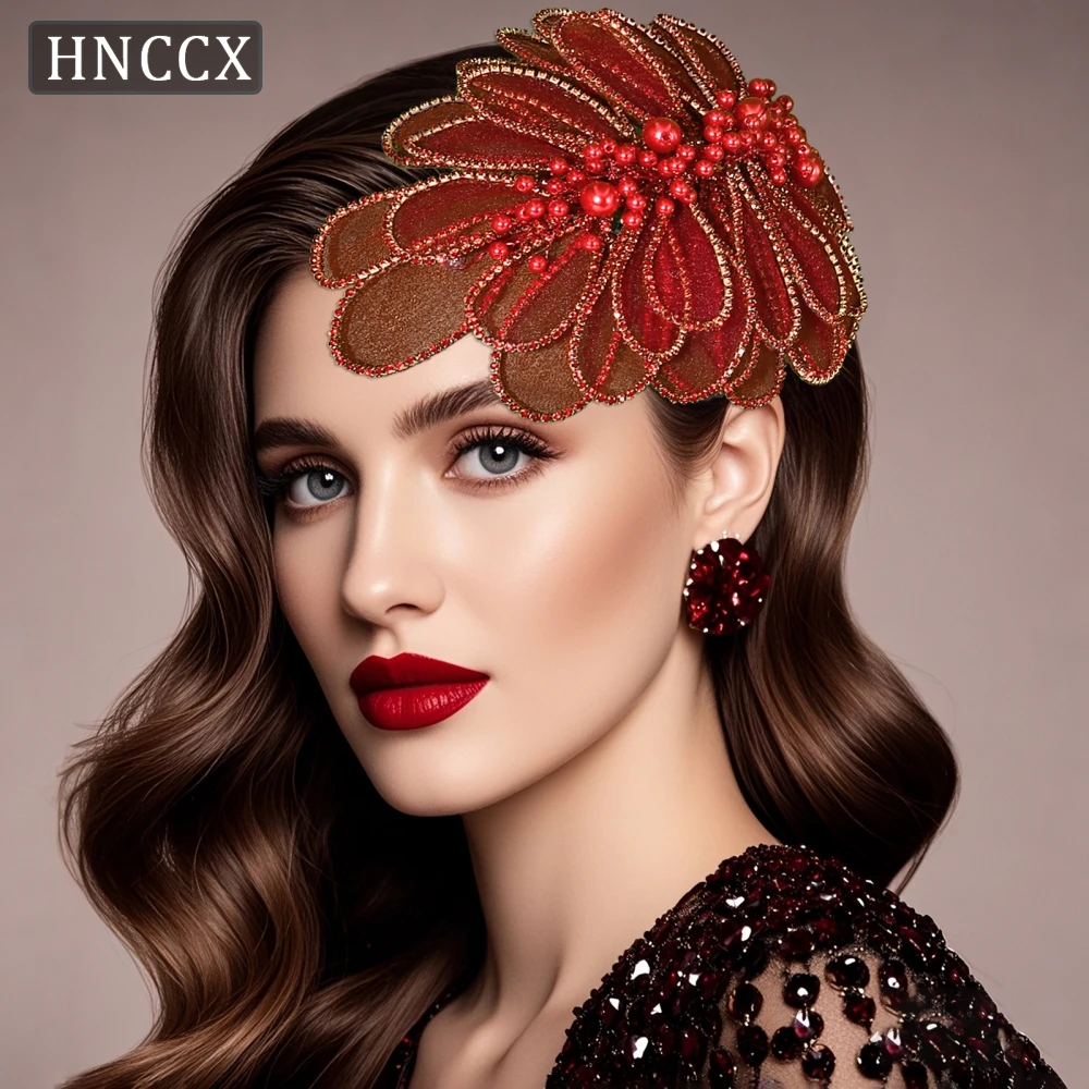 

HNCCX Luxury Multiple Colors Pearl Headband Bride Headpieces Wedding Hair Jewelry Handmade Flower Headwear Accessories CP681