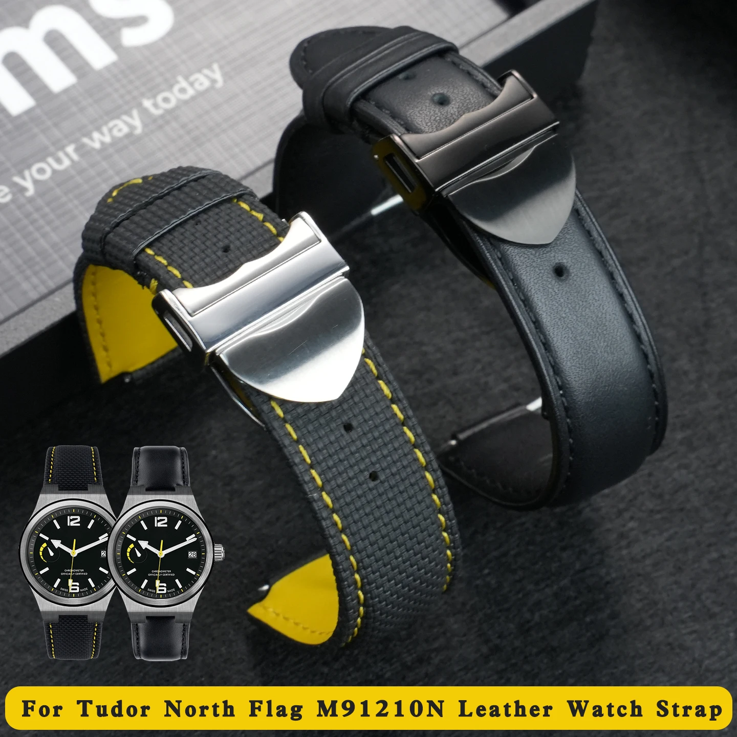 Sports Fluororubber Cowhide Leather Watch Strap For Tudor North Flag M91210N Convex Mouth 12MM Watchband Folding Buckle Men Band