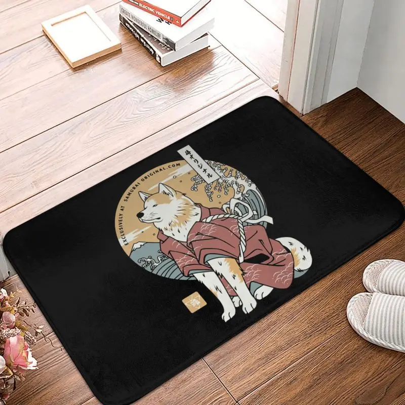 Custom Akita Dog Samurai Warrior Doormat Anti-Slip Welcome Kitchen Door Floor Mats Japanese Cartoon Animal  Rug Carpet Footpad