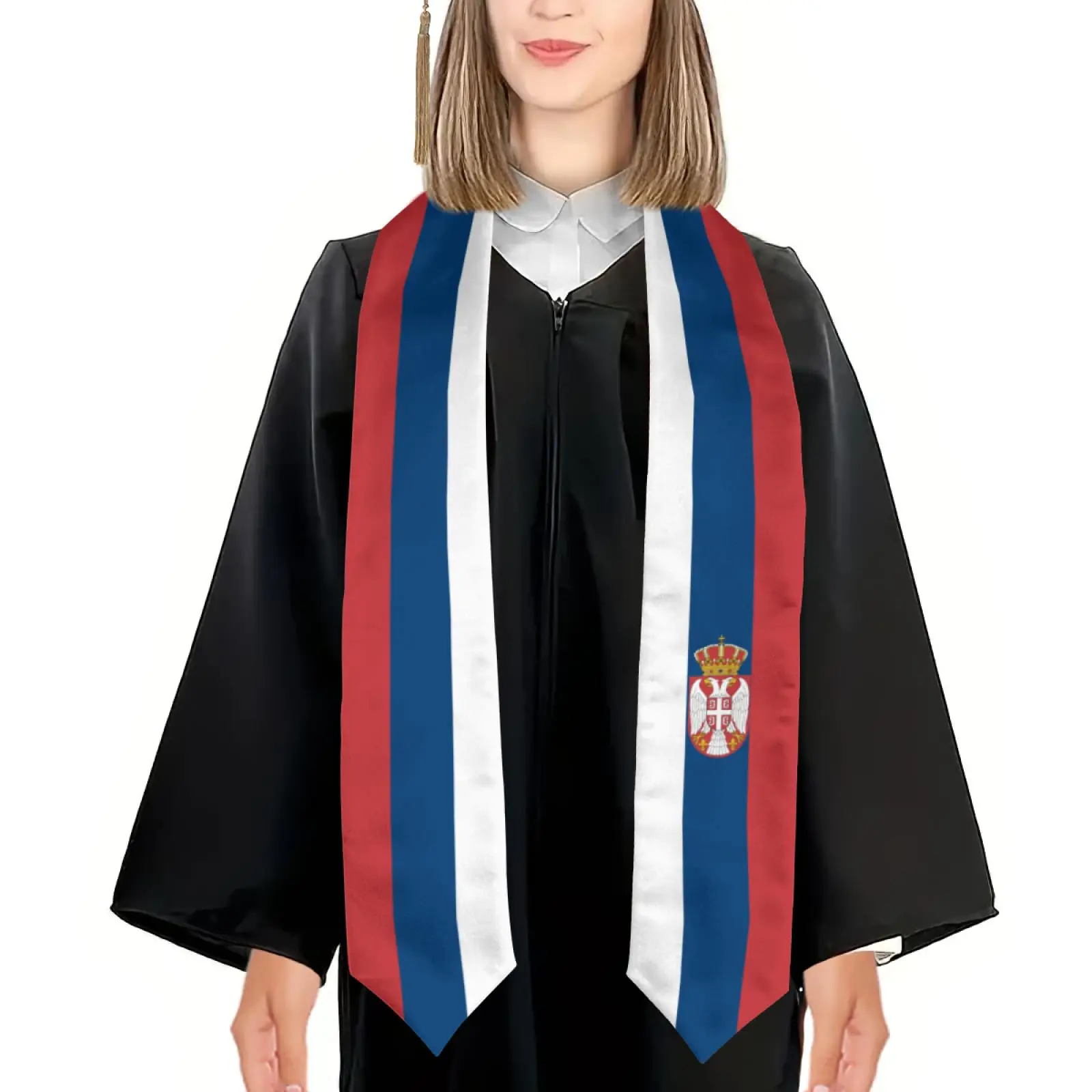 

2025 Serbia Flag Graduation Stole Shawl Sash Honor For Study Aboard International Students