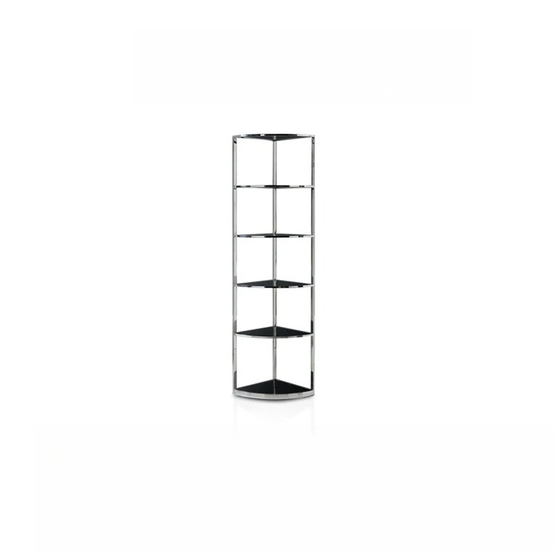 #Corner stainless steel floor display rack glass clothing store shelf light luxury wine cabinet transparent display cabinet