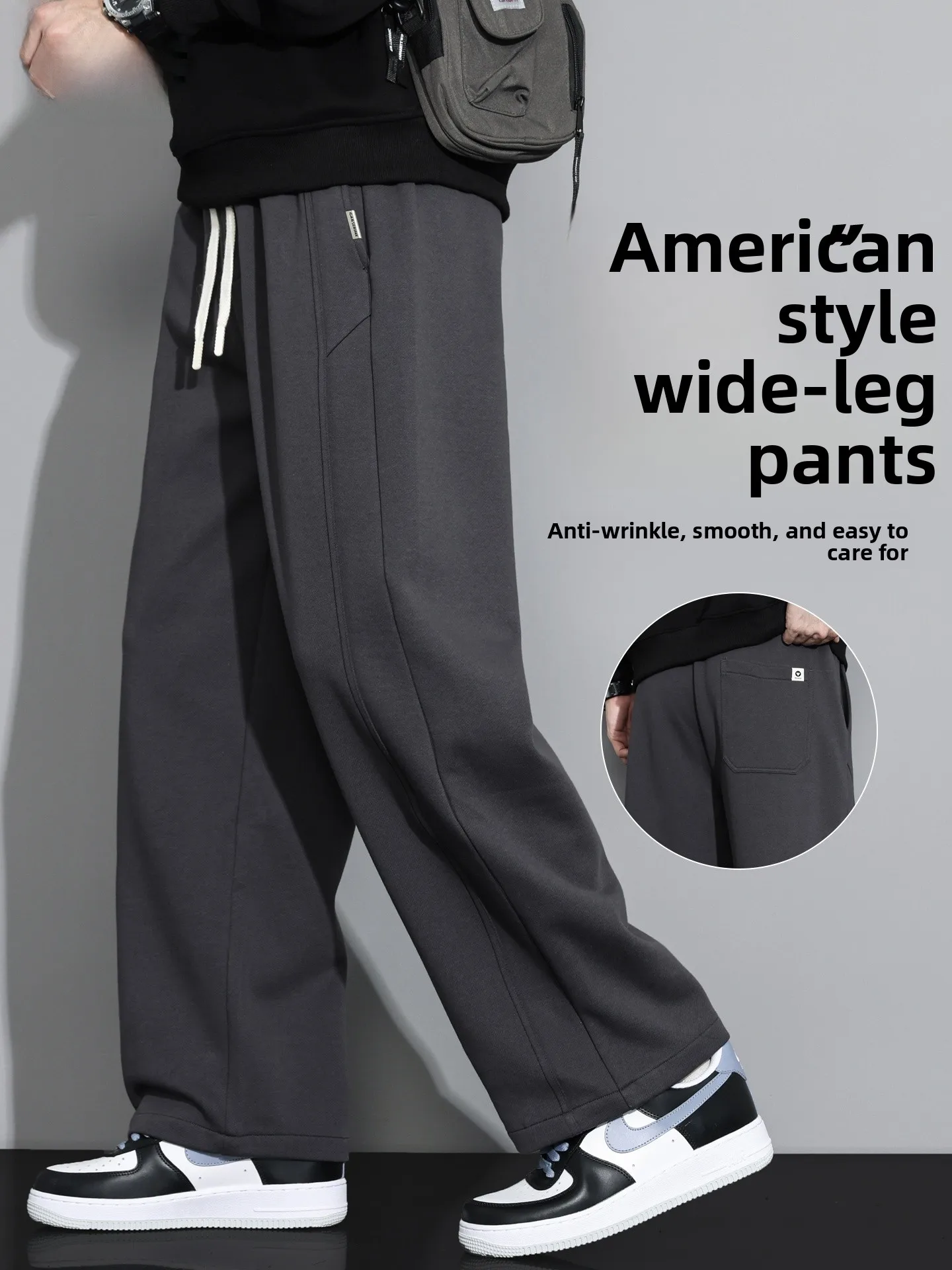 

Loose Straight Leg Banana Knife Pants Men's Casual Trousers Anti-Wrinkle Spring Autumn Faionable Polyester Cotton Blend
