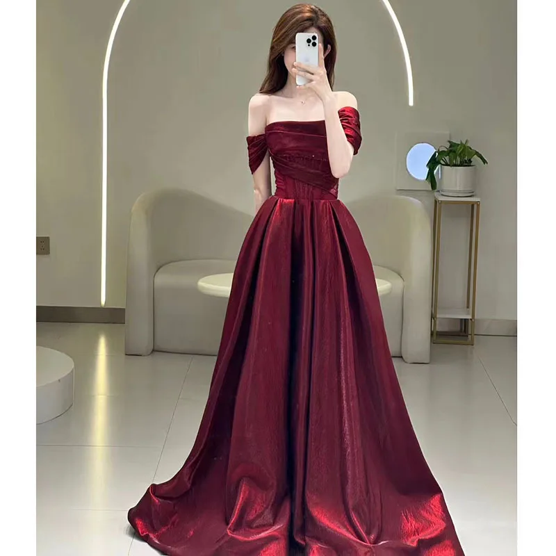 French 17 style one shoulder engagement dress for women wine red