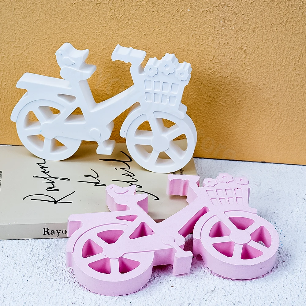 Bicycle Gypsum ornament Mold DIY Cute Bike with Basket Candlestick Concrete Cement Silicone Mould Resin Craft Molds Home Decor