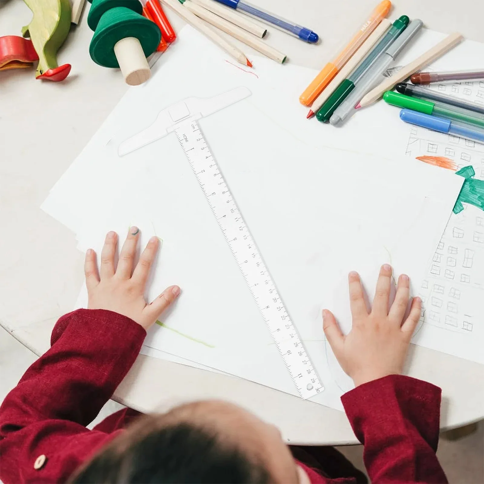 2 قطعة 30 سنتيمتر T-مربع حاكم مقياس مزدوج أداة صياغة البلاستيك للمهندسين المعماريين الطلاب قياس دقيق لا حواف سهلة