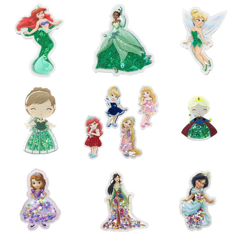 Disney Princess Ariel Tiana Quicksand Shakers Acrylic Planar Resin Ornament DIY Hairpin Jewelry Crafts Decoration Patch Applique